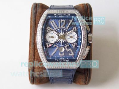 Swiss 7750 Franck Muller Vanguard Yachting V45 Silver Arabic Markers Diamond Watch